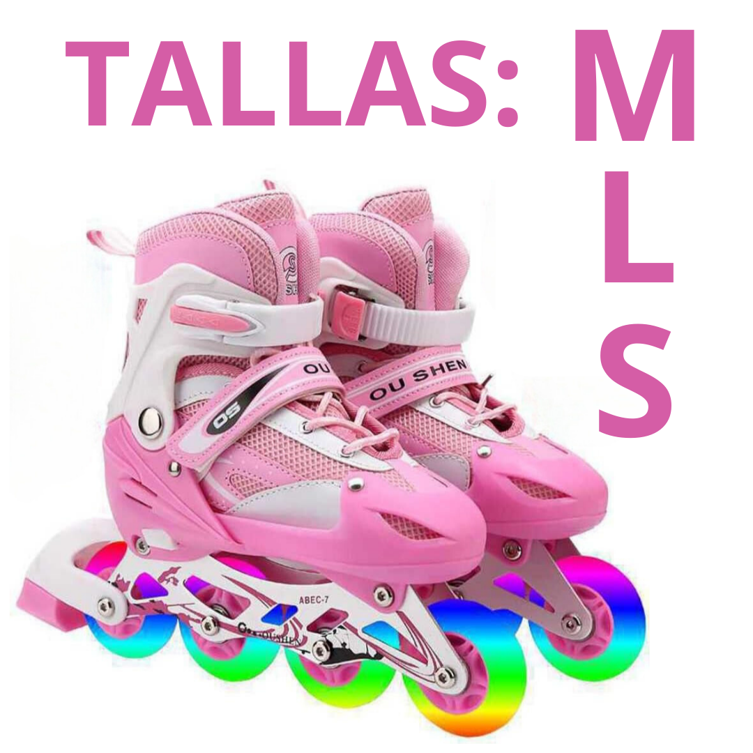 Patines Ajustables Rosa Con Bolso Y Protecciones
