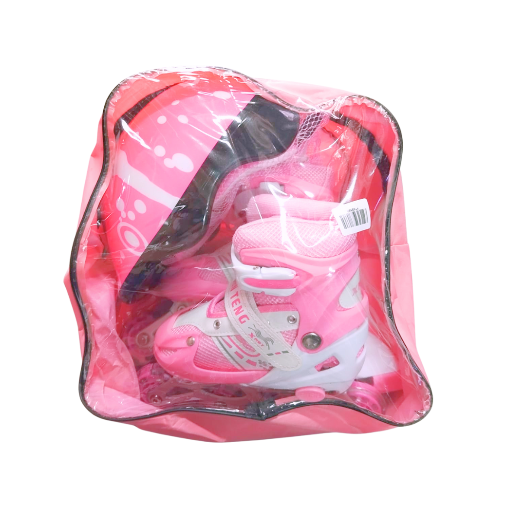Patines Ajustables Rosa Con Bolso Y Protecciones