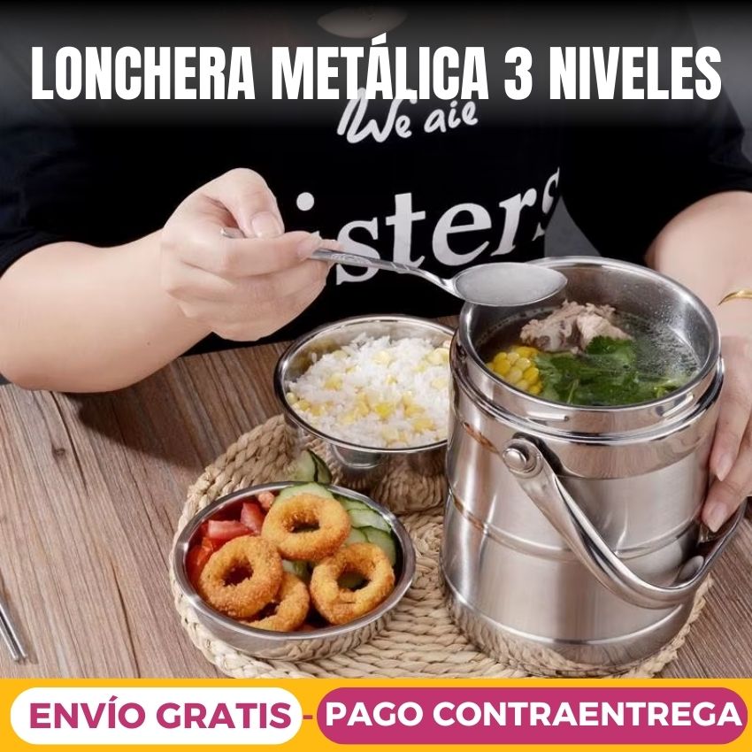 Caja de Almuerzo Grande de Acero Inoxidable 3 Niveles LMT0100