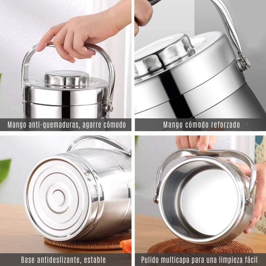 Caja de Almuerzo Grande de Acero Inoxidable 3 Niveles LMT0100