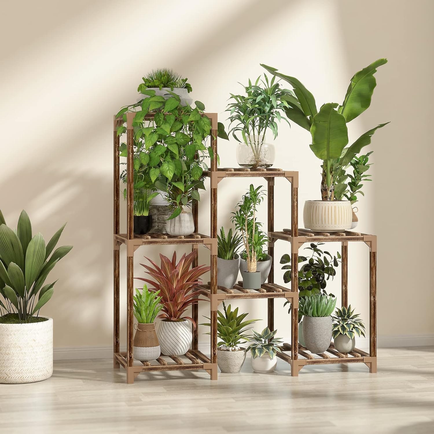 Base Para Plantas Soporte De Madera Con 7 Posiciones