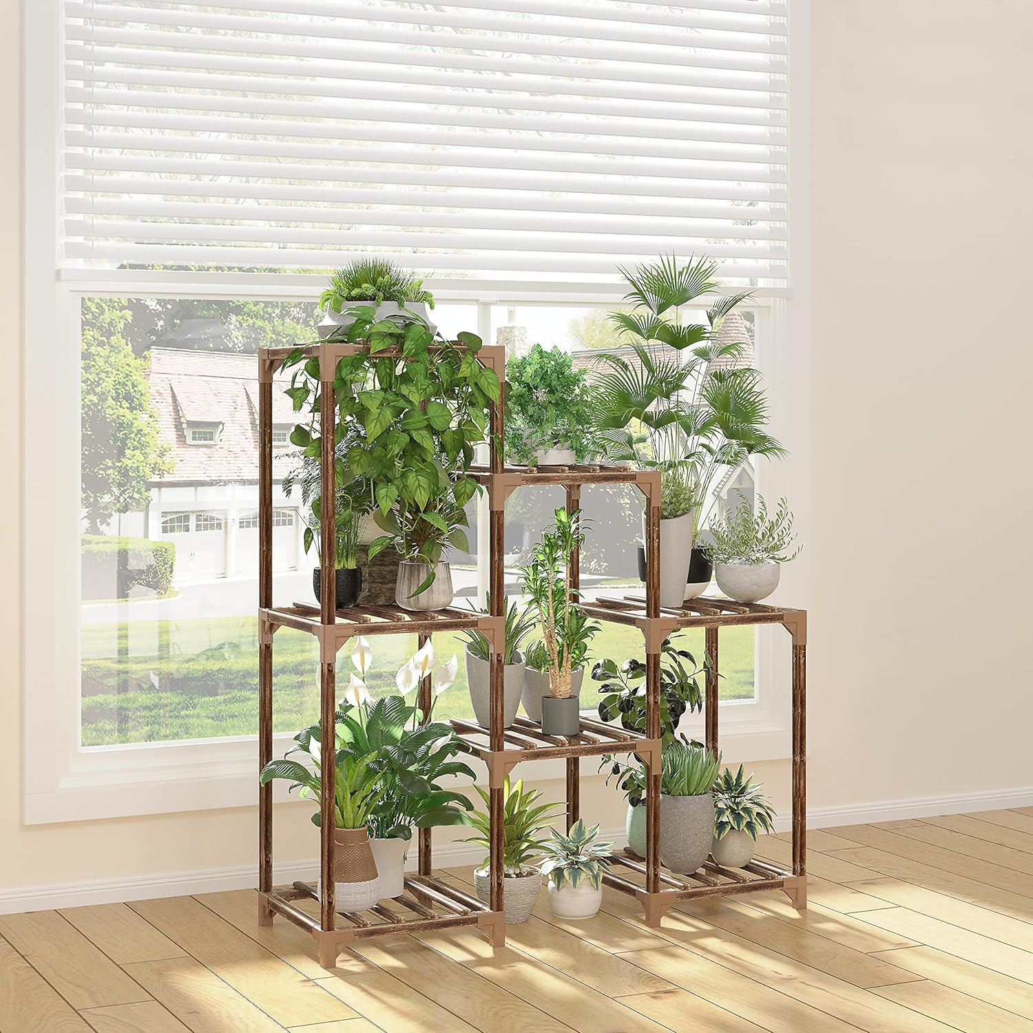 Base Para Plantas Soporte De Madera Con 7 Posiciones