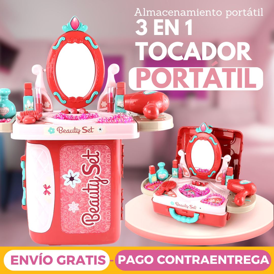 Set Tocador Maleta Portátil Para Niña Juguete De Lujo