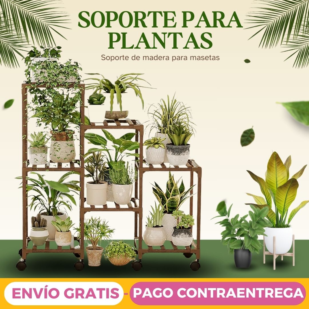 Base Para Plantas Soporte De Madera Con 7 Posiciones