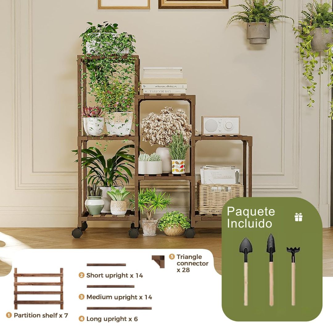 Base Para Plantas Soporte De Madera Con 7 Posiciones